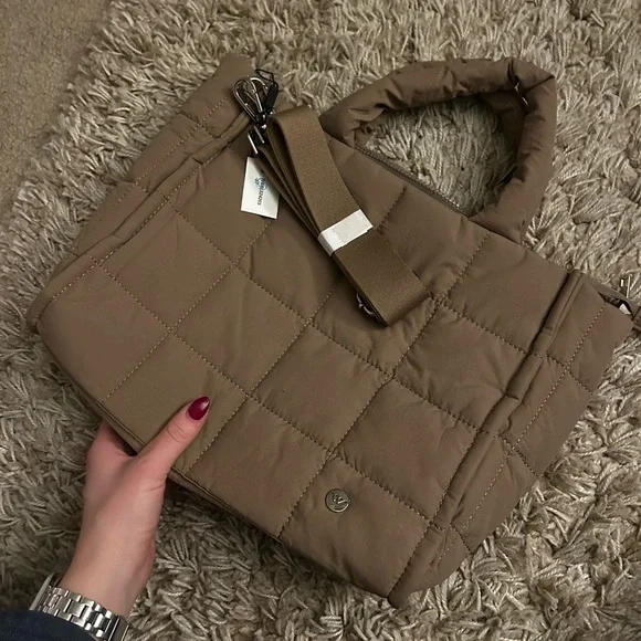 NWT WESTBRONCO BROWN TAN bubble Puffer Tote bag purse Quilted Crossbody - Picture 6 of 10